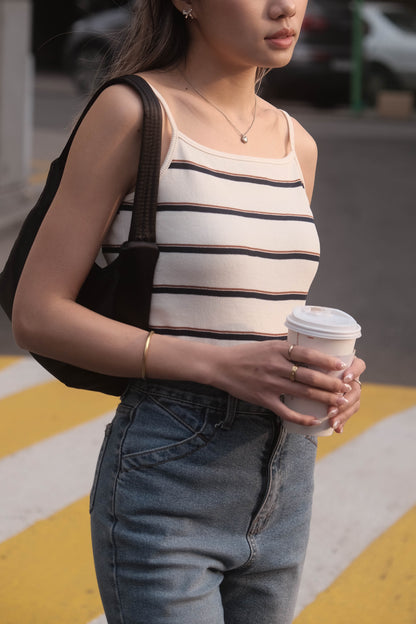 [ 韓國連線 🇰🇷 高級復古配色入膊背心 ] Hollywood Halter Tank Stripes - Ivory