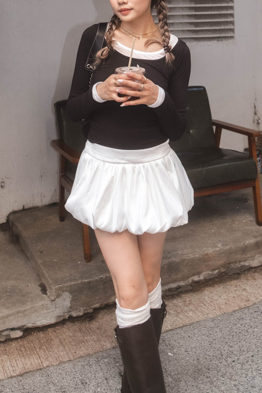 [ 有驚喜! 假兩件簡約 Top ] Long Sleeve Layering Tee - Black