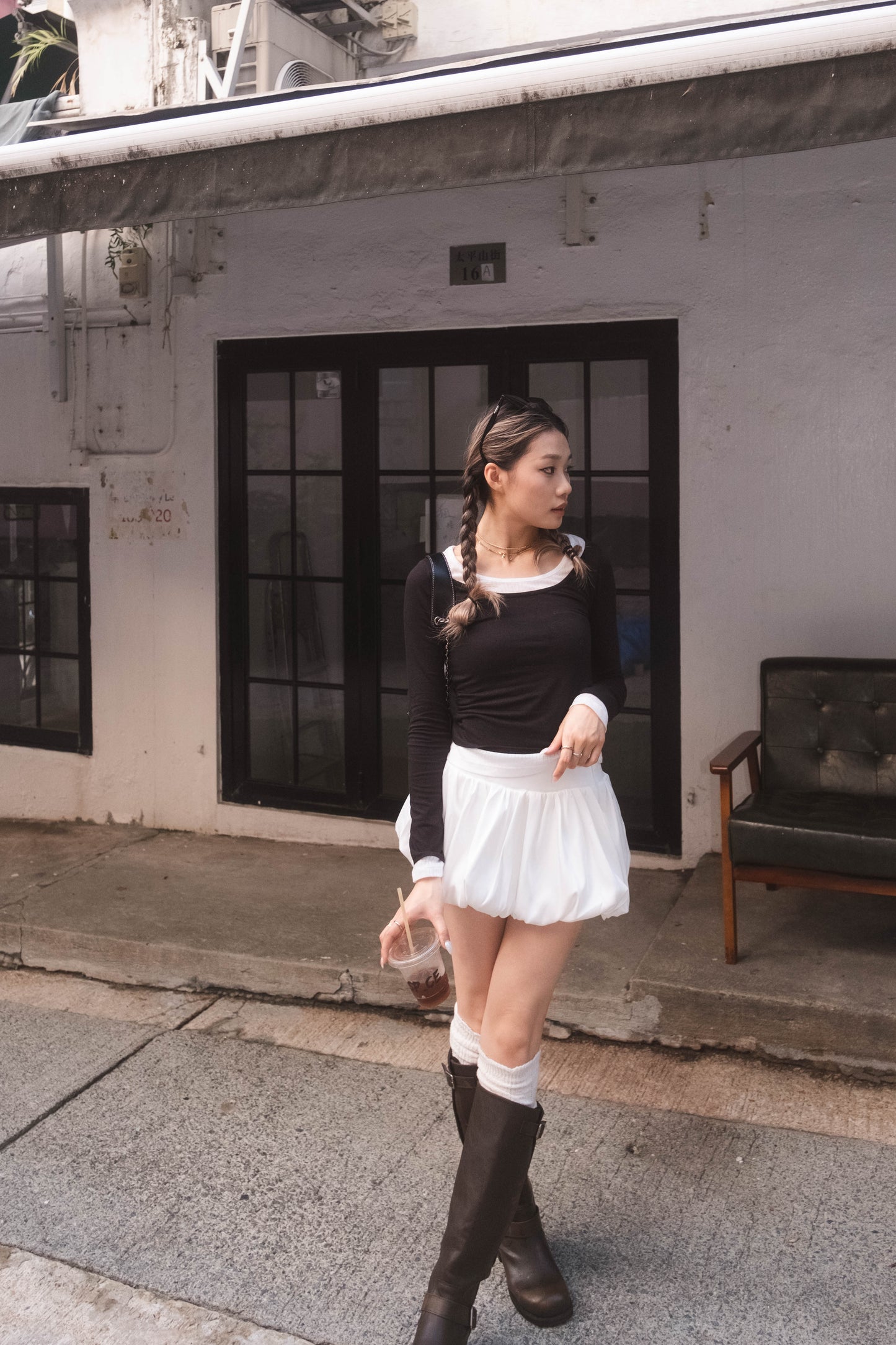[ 有驚喜! 假兩件簡約 Top ] Long Sleeve Layering Tee - Black