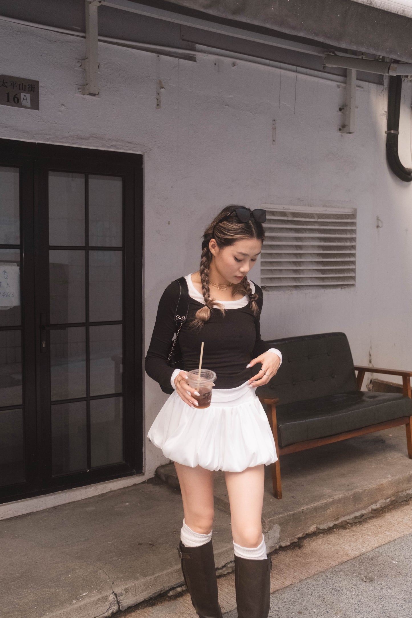 [ 有驚喜! 假兩件簡約 Top ] Long Sleeve Layering Tee - Black