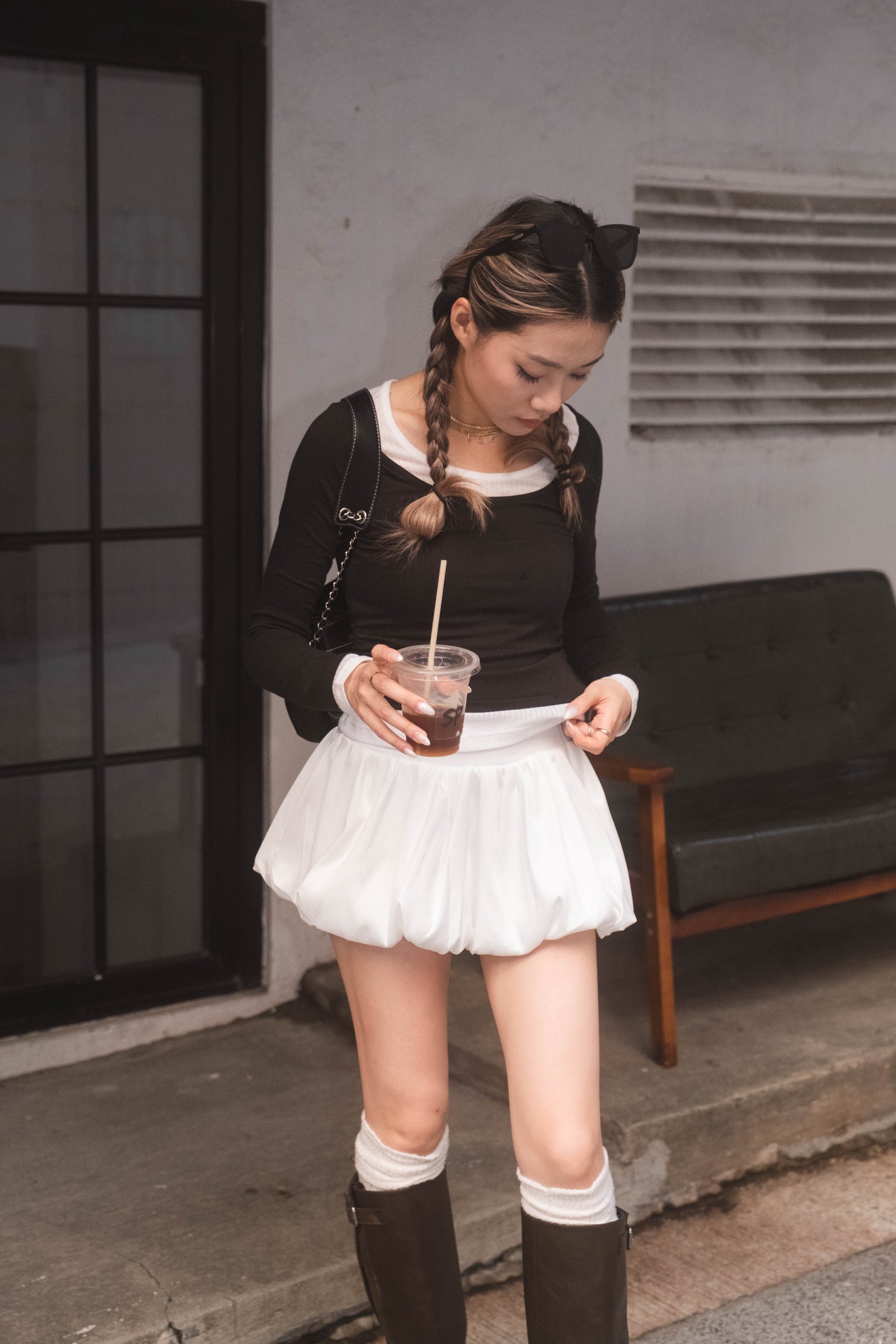 [ 有驚喜! 假兩件簡約 Top ] Long Sleeve Layering Tee - Black