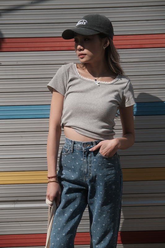 [ 韓國連線 🇰🇷 小甜美~ lace 邊短袖 tee  ] Sugar Candy Square Neck Lace Top - 3 colours