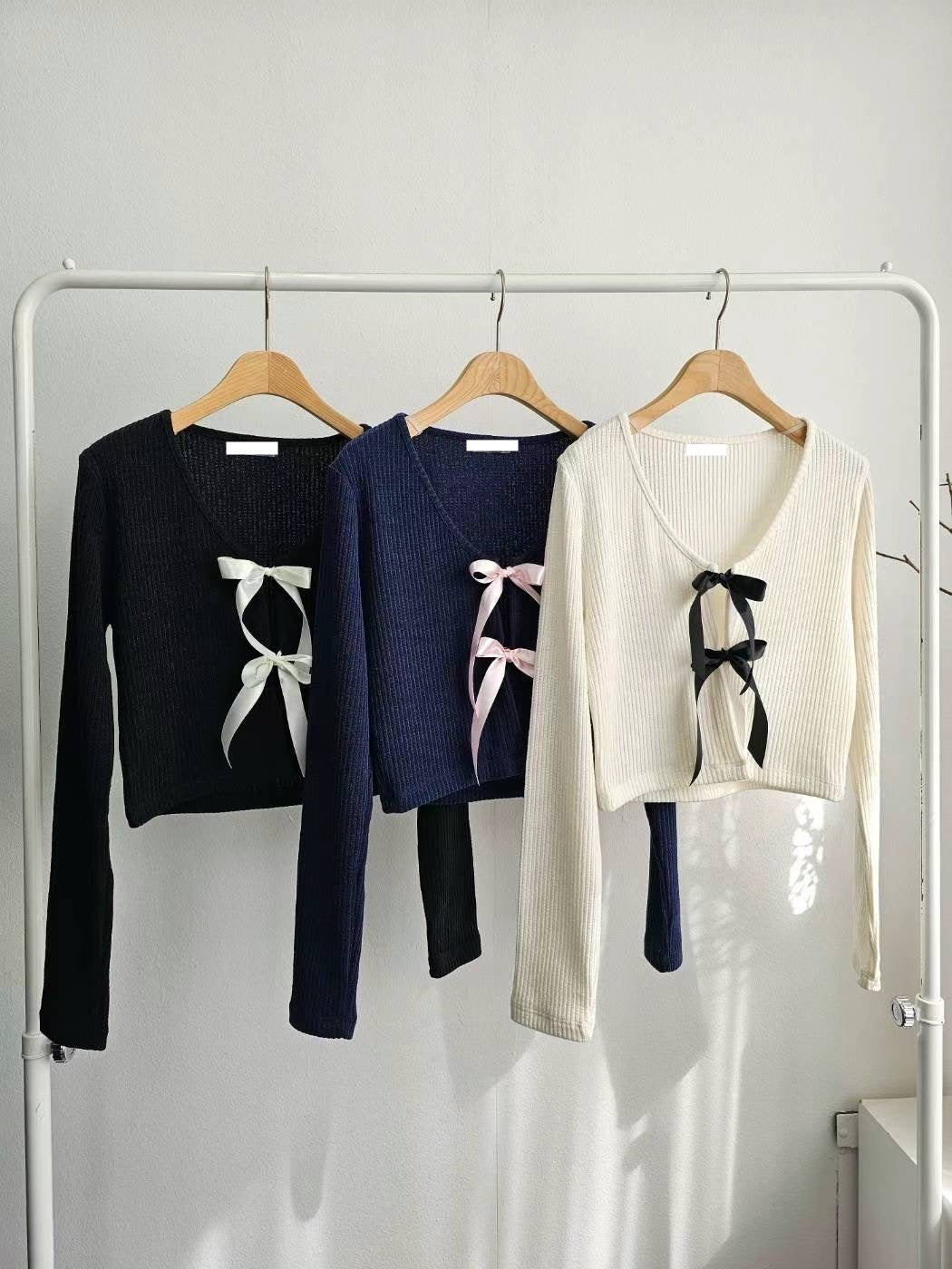 [ 回頭率UP! 絲帶蝴蝶結 top! ] Double Ribbon Long Sleeve Top