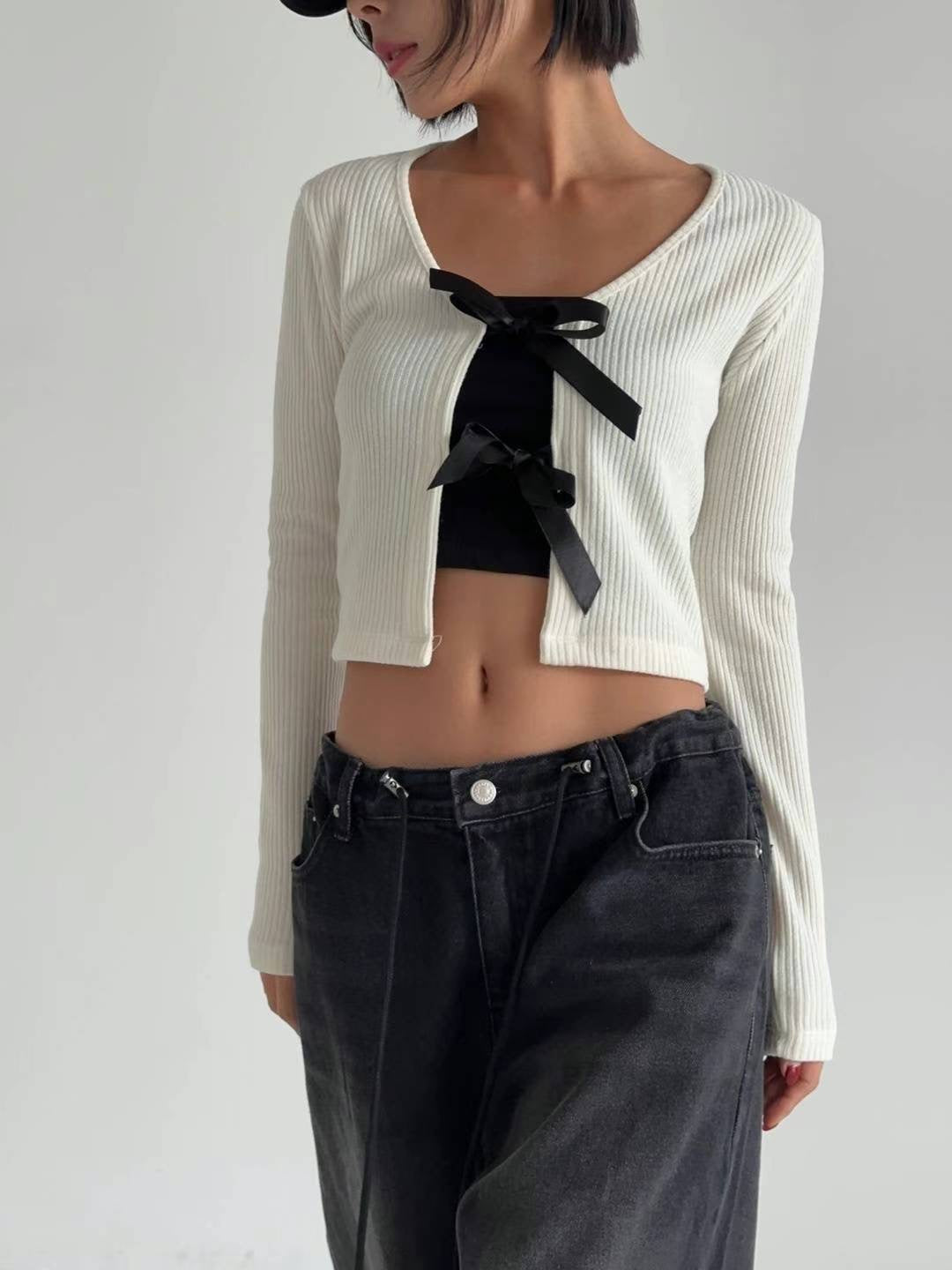[ 回頭率UP! 絲帶蝴蝶結 top! ] Double Ribbon Long Sleeve Top