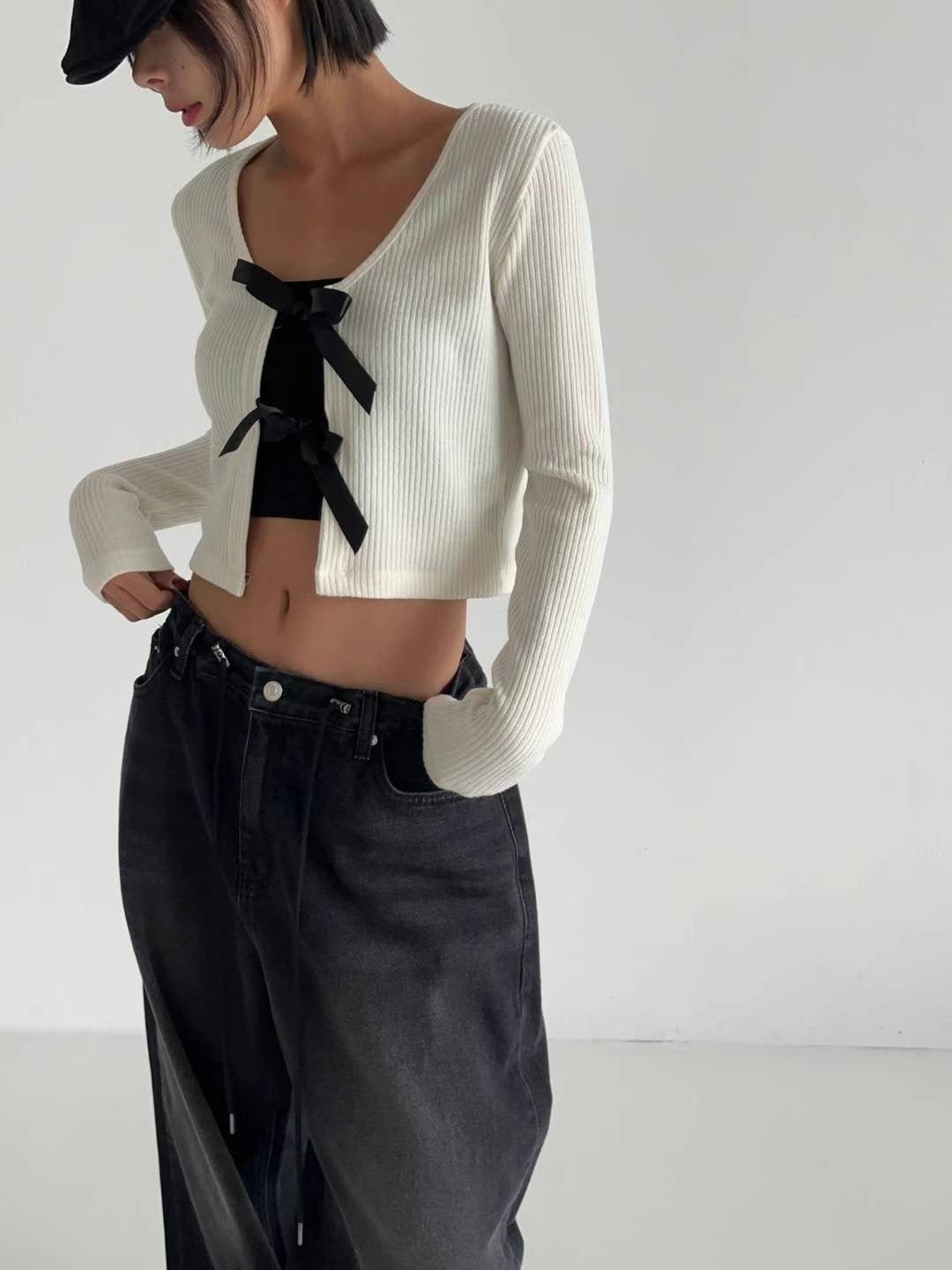 [ 回頭率UP! 絲帶蝴蝶結 top! ] Double Ribbon Long Sleeve Top
