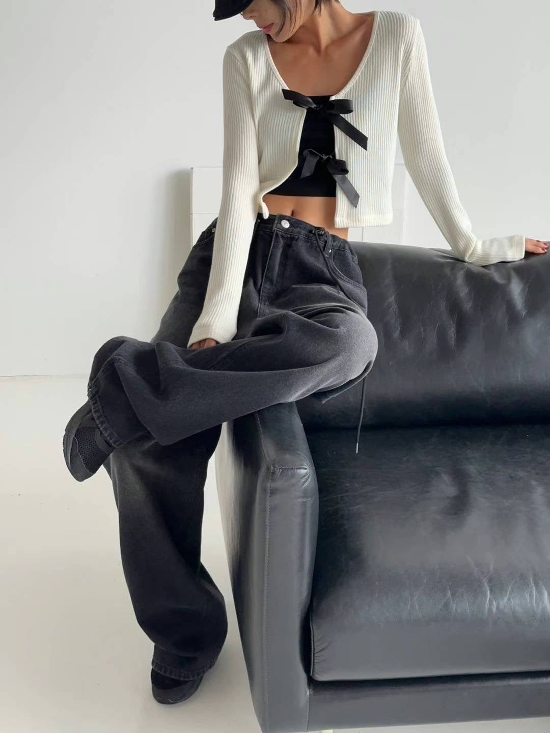 [ 回頭率UP! 絲帶蝴蝶結 top! ] Double Ribbon Long Sleeve Top