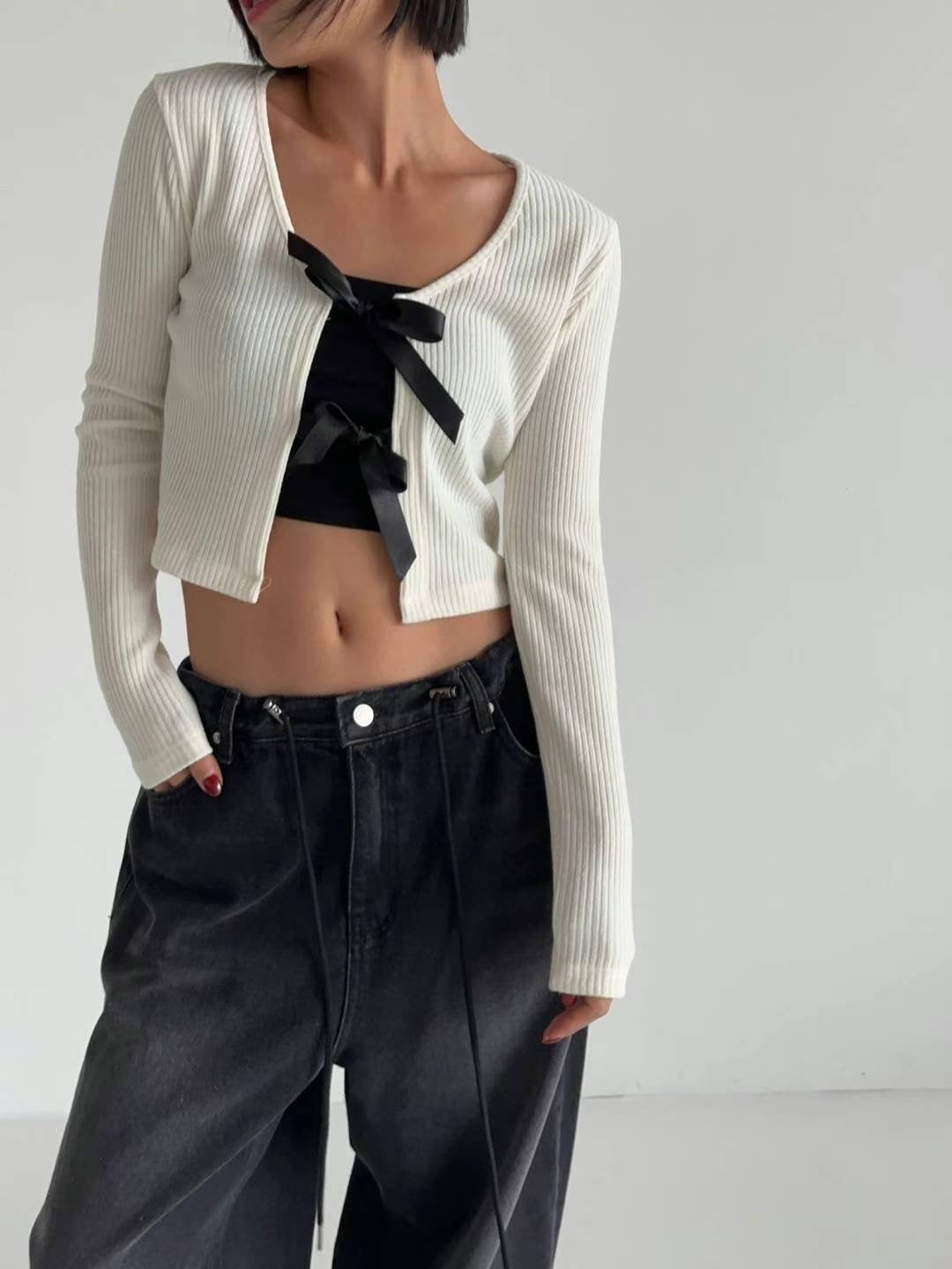 [ 回頭率UP! 絲帶蝴蝶結 top! ] Double Ribbon Long Sleeve Top