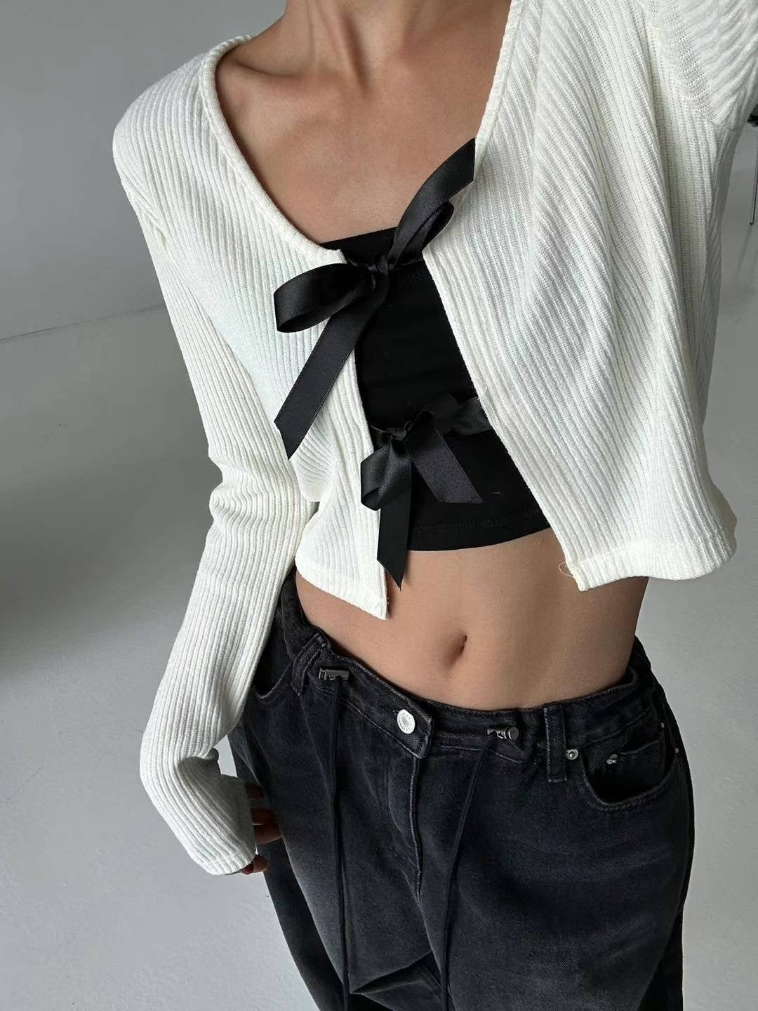 [ 回頭率UP! 絲帶蝴蝶結 top! ] Double Ribbon Long Sleeve Top