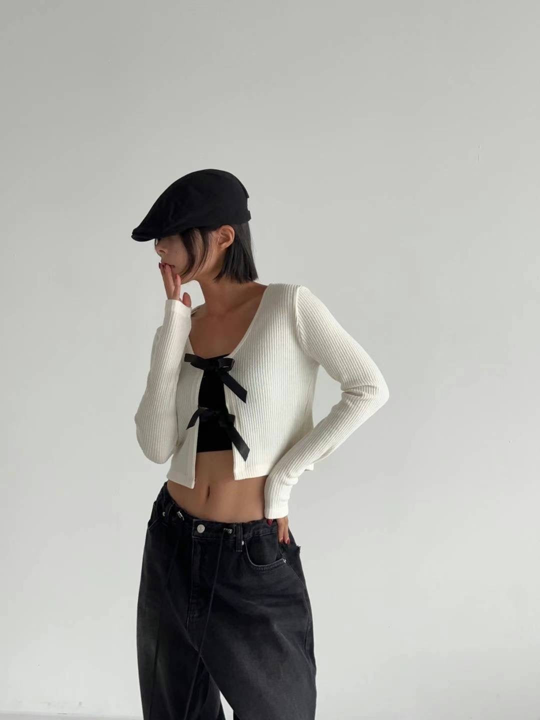 [ 回頭率UP! 絲帶蝴蝶結 top! ] Double Ribbon Long Sleeve Top
