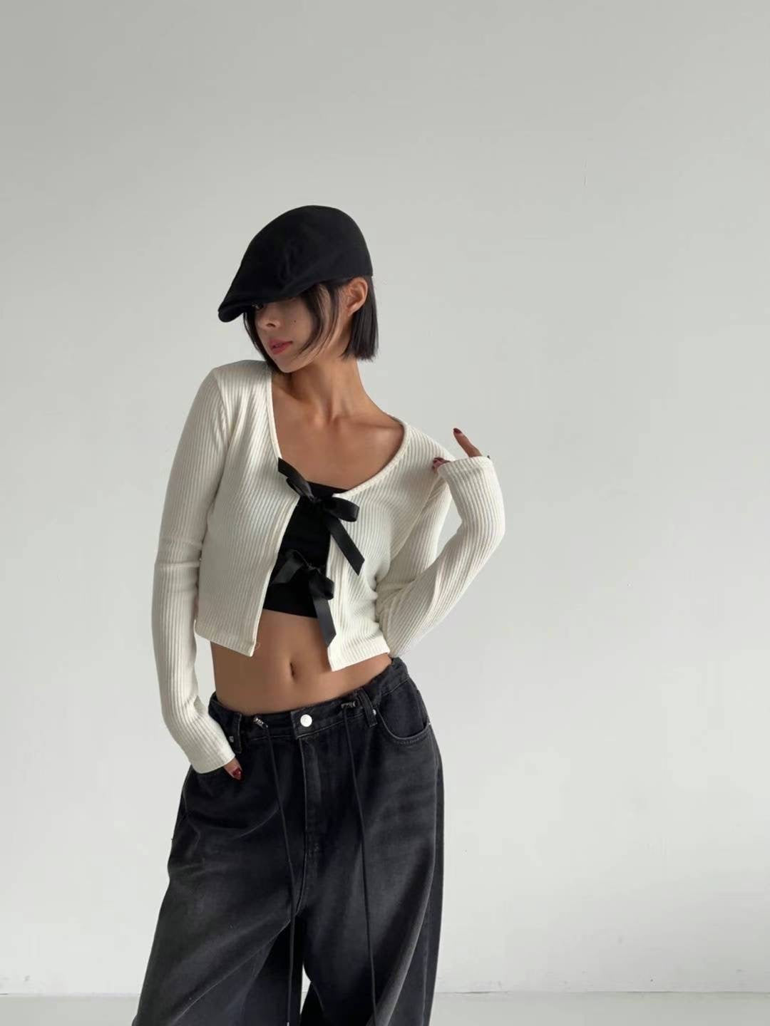 [ 回頭率UP! 絲帶蝴蝶結 top! ] Double Ribbon Long Sleeve Top