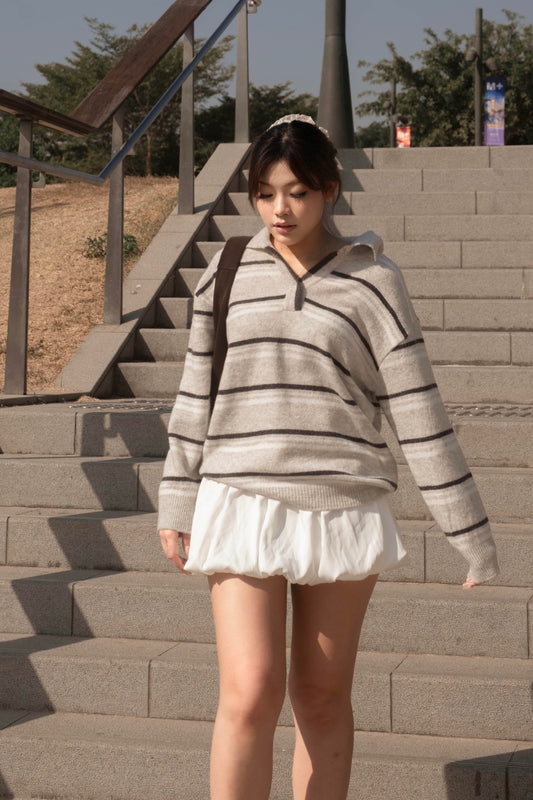 [ 美美的配色~ 🧺🩶 舒服百搭翻領冷衫 ] Copenhagen Stripes Sweater - 3 colours