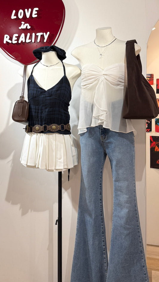 [ 個性不撞款 復古甜辣格仔吊帶 ] Checked Vintage Top (free scrunchie!) - 2 colours