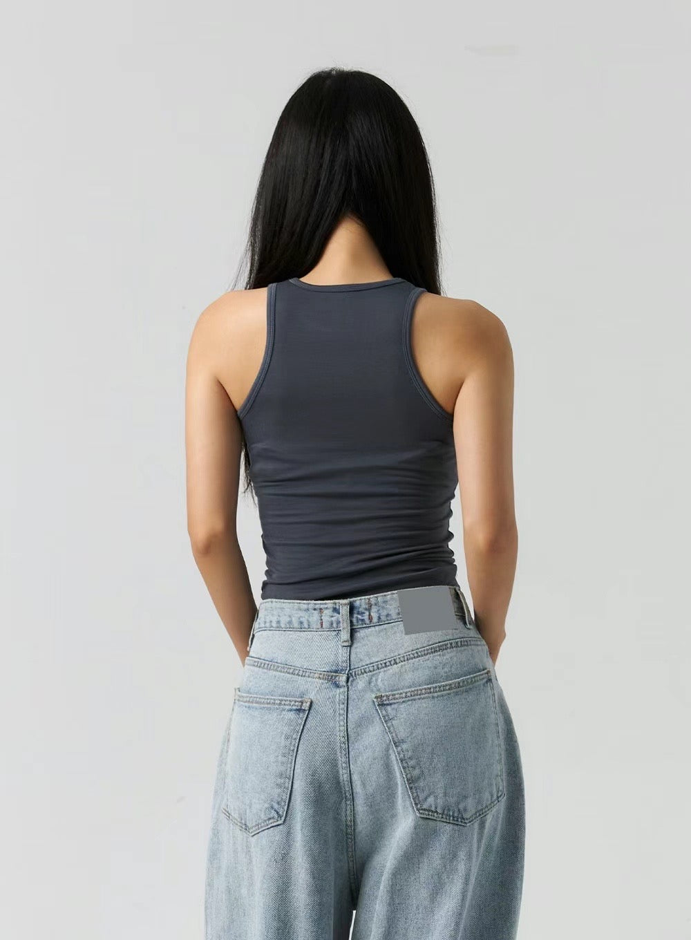 [ 無法抗拒的軟綿綿質感! ] Sheer Halter Neck Top - Grey