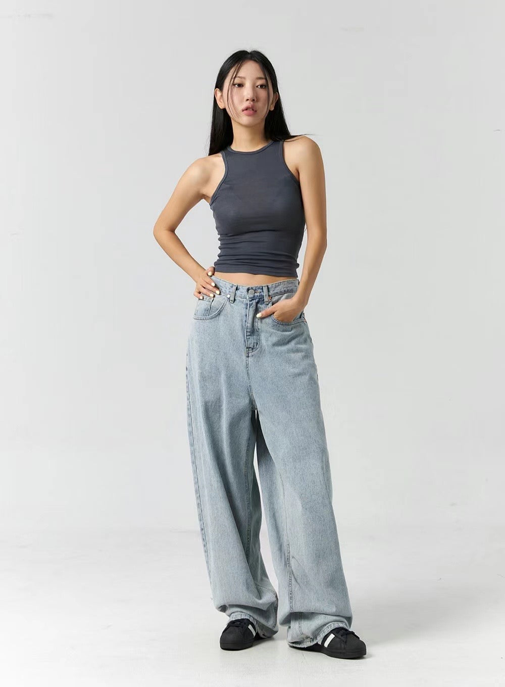[ 無法抗拒的軟綿綿質感! ] Sheer Halter Neck Top - Grey