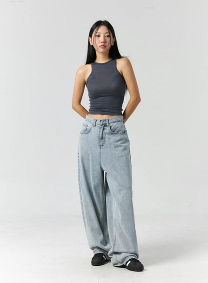 [ 無法抗拒的軟綿綿質感! ] Sheer Halter Neck Top - Grey