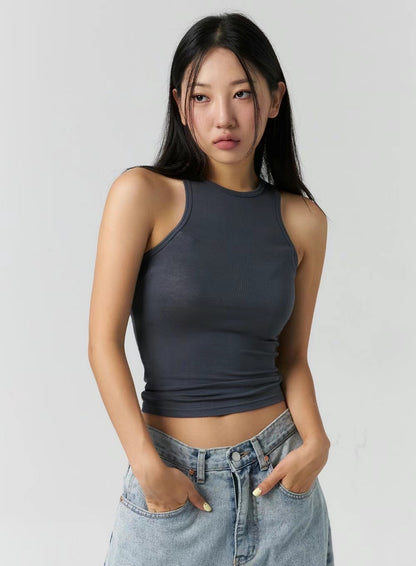 [ 無法抗拒的軟綿綿質感! ] Sheer Halter Neck Top - Grey