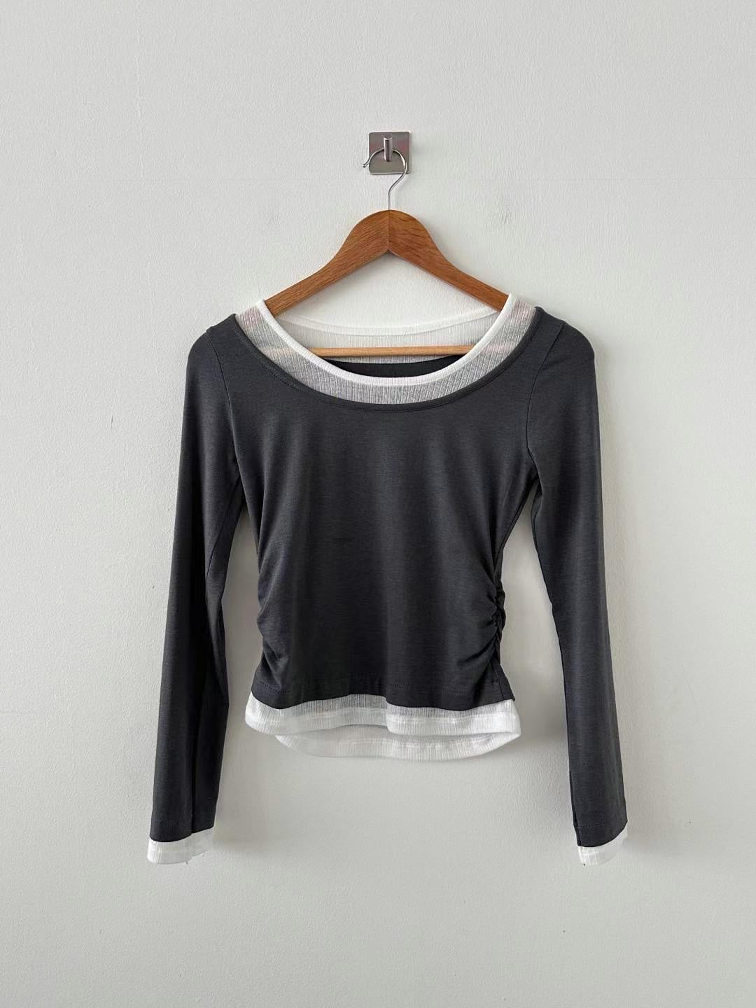 [ 有驚喜! 假兩件簡約 Top ] Long Sleeve Layering Tee - 3 colours