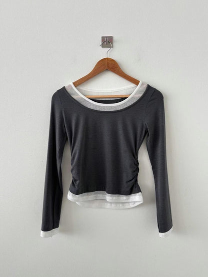 [ 有驚喜! 假兩件簡約 Top ] Long Sleeve Layering Tee - 3 colours