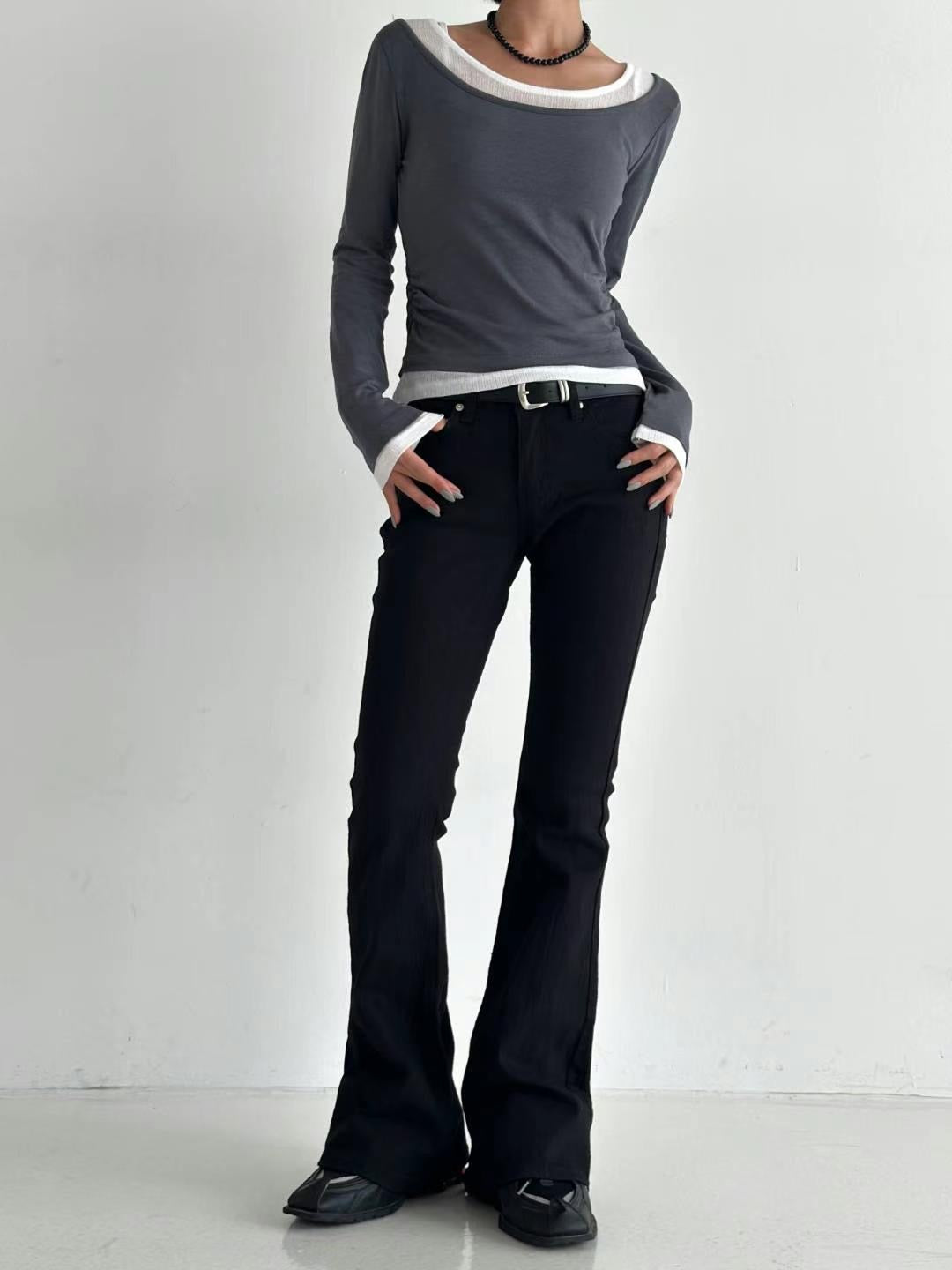 [ 有驚喜! 假兩件簡約 Top ] Long Sleeve Layering Tee - 3 colours