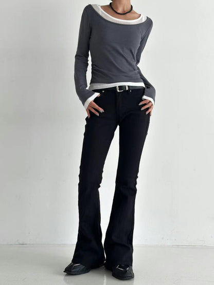 [ 有驚喜! 假兩件簡約 Top ] Long Sleeve Layering Tee - 3 colours