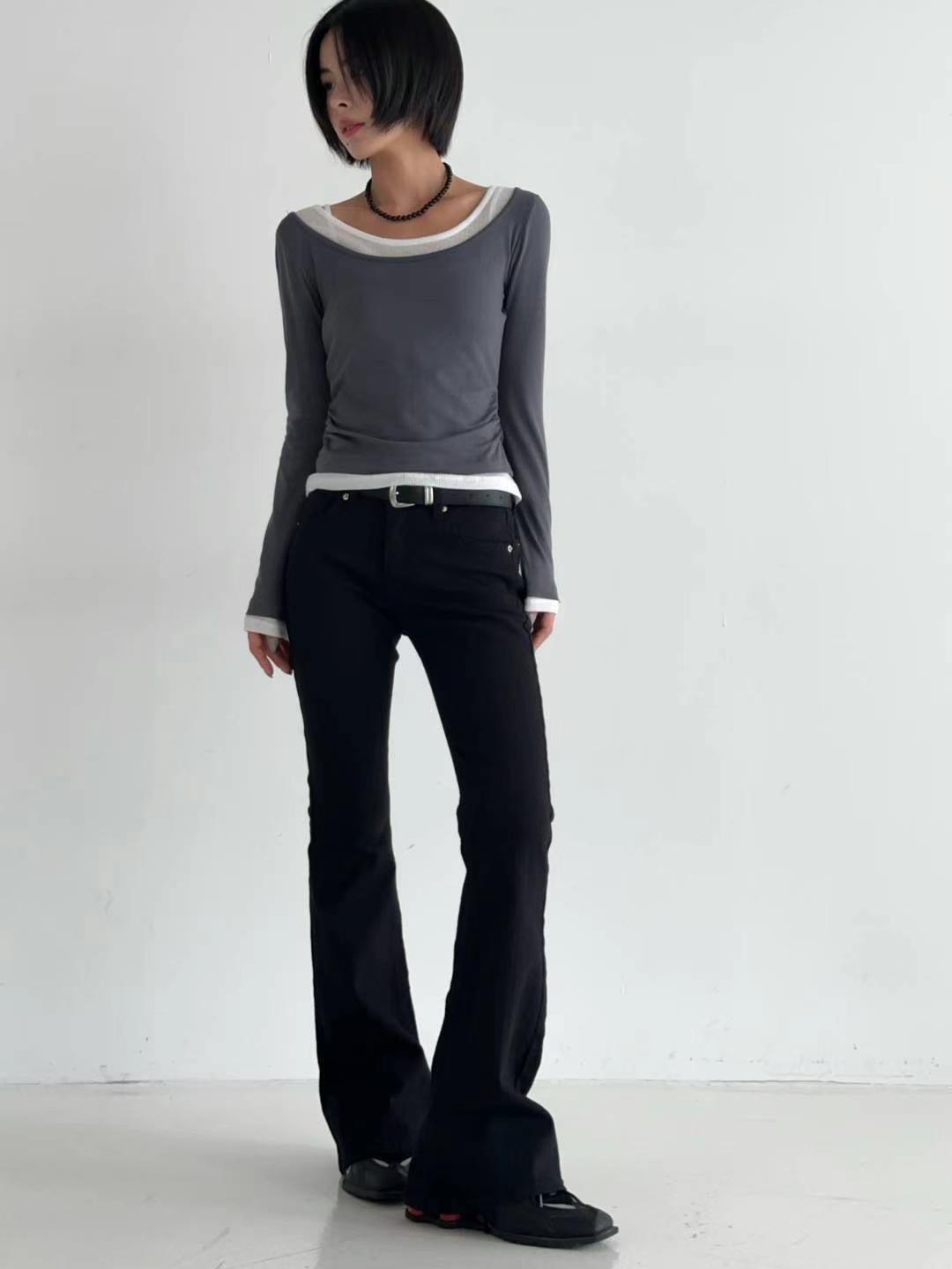 [ 有驚喜! 假兩件簡約 Top ] Long Sleeve Layering Tee - 3 colours