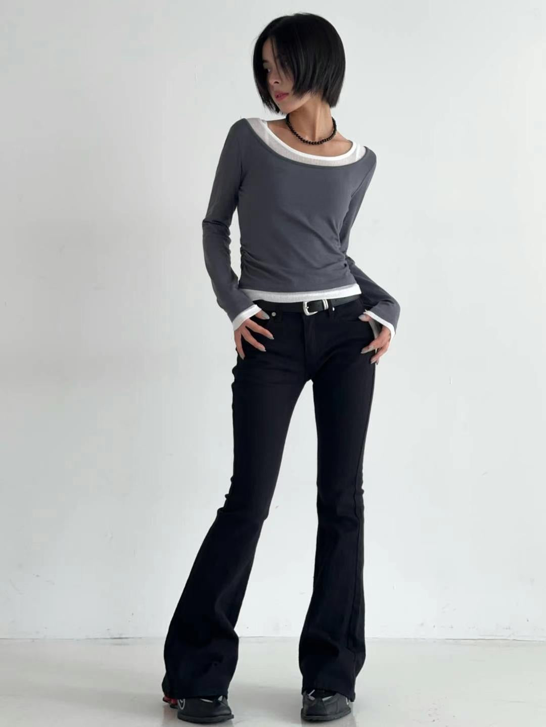 [ 有驚喜! 假兩件簡約 Top ] Long Sleeve Layering Tee - 3 colours