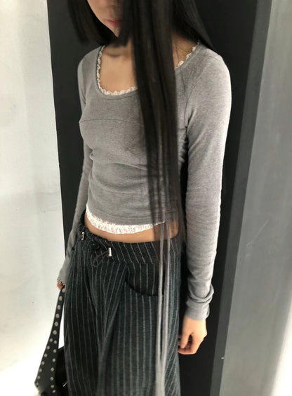 [ 簡單有亮點！Lace 邊 Top ] Twinkle Lace Long Sleeve Top - 3 colours