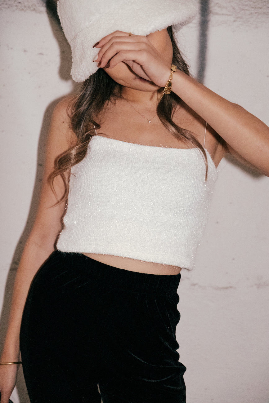 Party Girl Glitter Cami Top - White