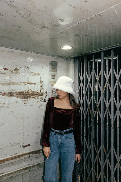 Royal Velvet Square Neck Top - Burgundy