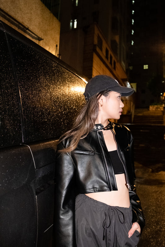 [ 性價比超高！] Doodles Faux Leather Jacket Cropped