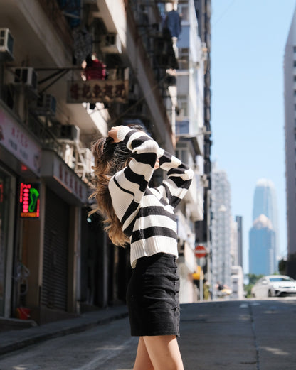 Stripes Polo Collar Oversized Sweater