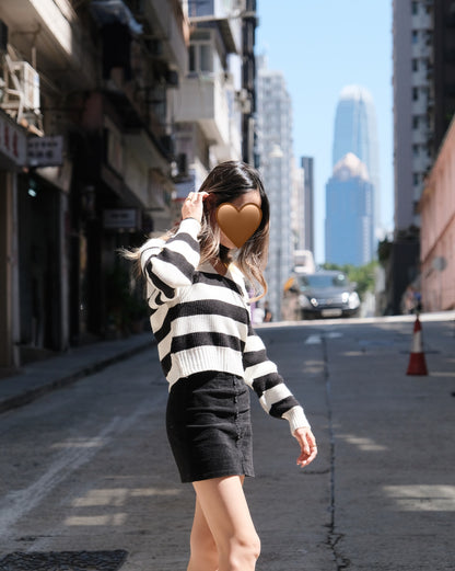 Stripes Polo Collar Oversized Sweater
